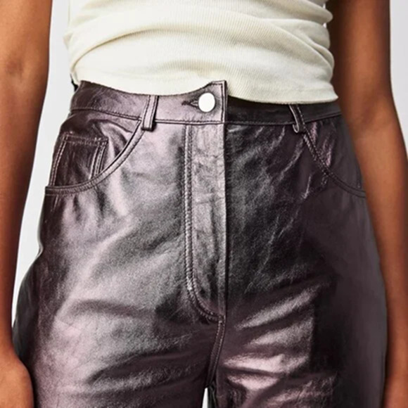 Muubaa x Free People Pewter High Waist Leather Pants 2 NEW - Picture 4 of 13